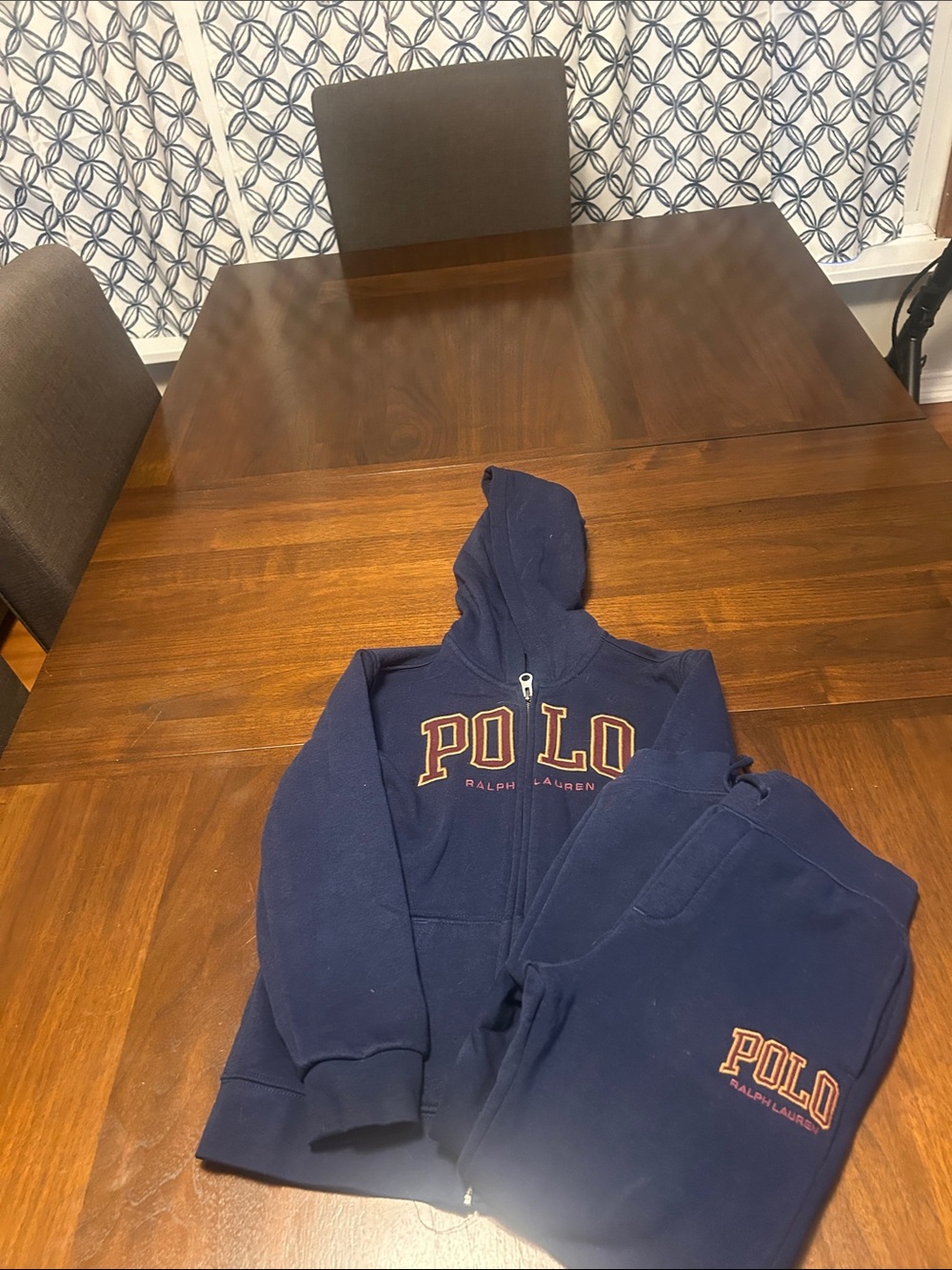 Polo by Ralph Lauren Navy Zip Hoodie & Sweatpants Set with Orange Logo